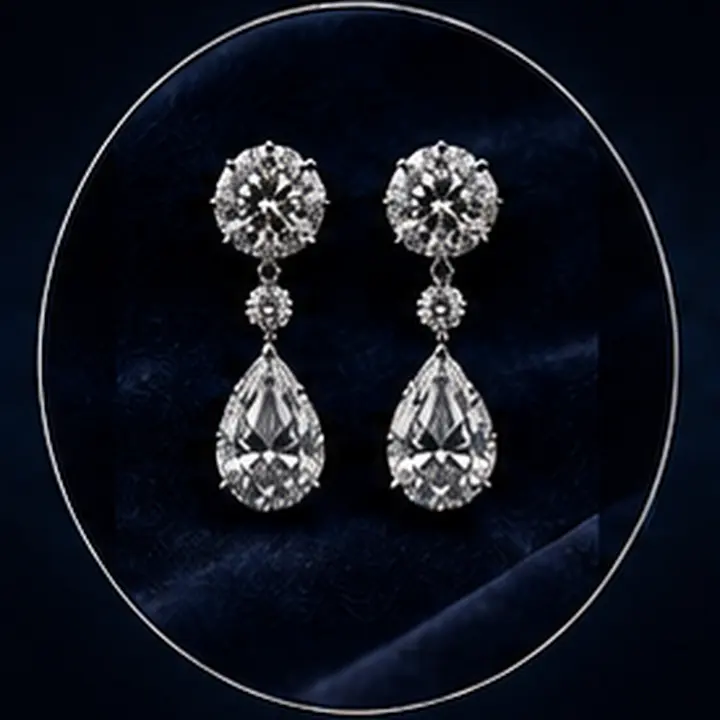 Diamond drop earrings on navy velvet